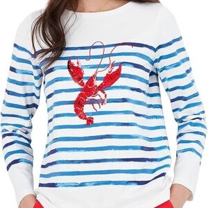EUC Joules blue & white stripe sequin beaded lobster top